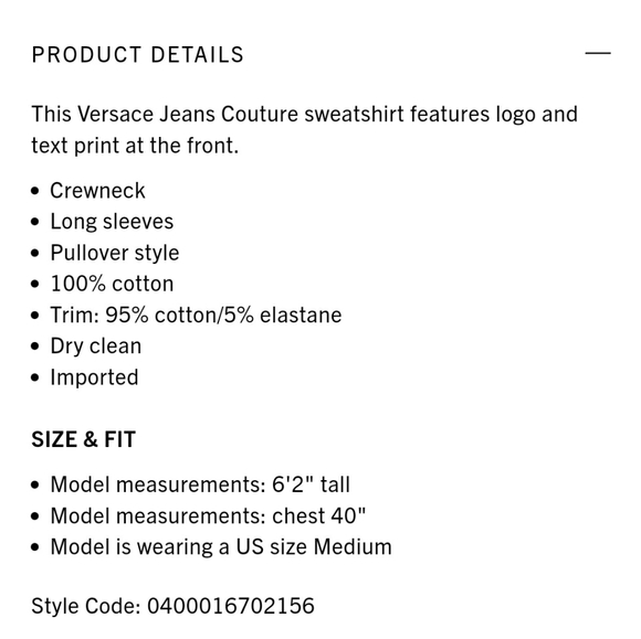 Versace Jeans Couture Warranty Label Sweatshirt - Picture 9 of 9